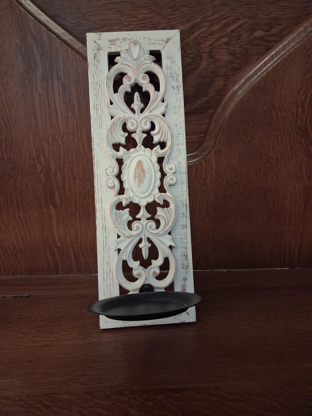 Hobby Lobby Distressed White Carved Wood Candle Holder